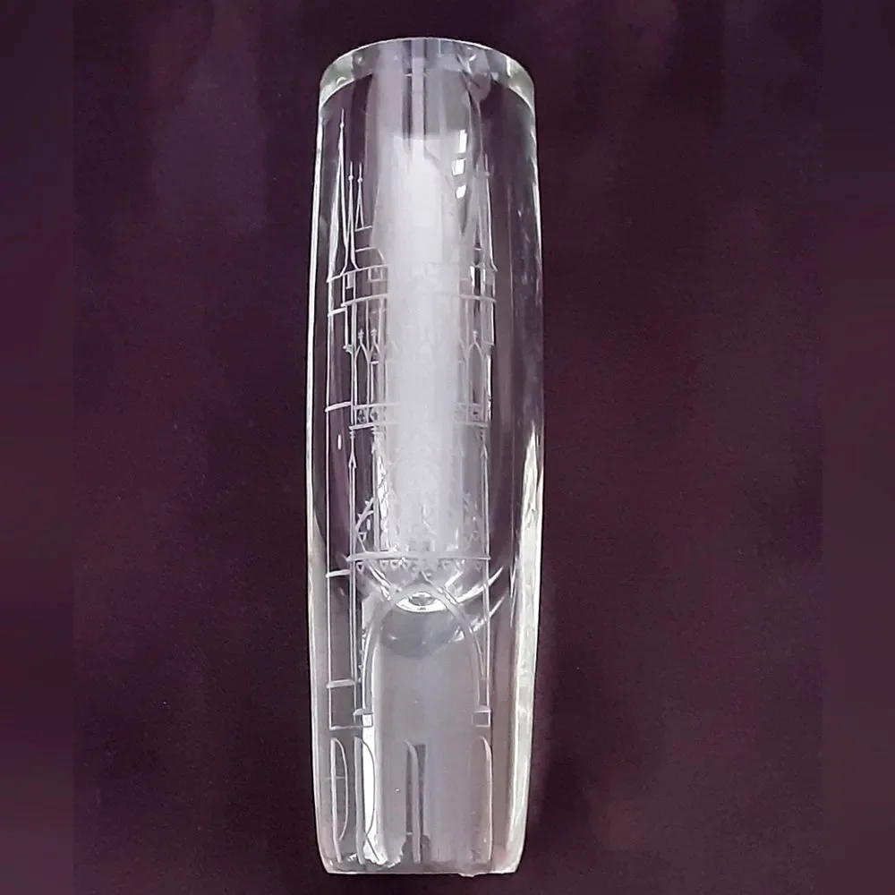 Czech PRAHA Castle | St. Vitus Cathedral Etched Crystal Vase 10